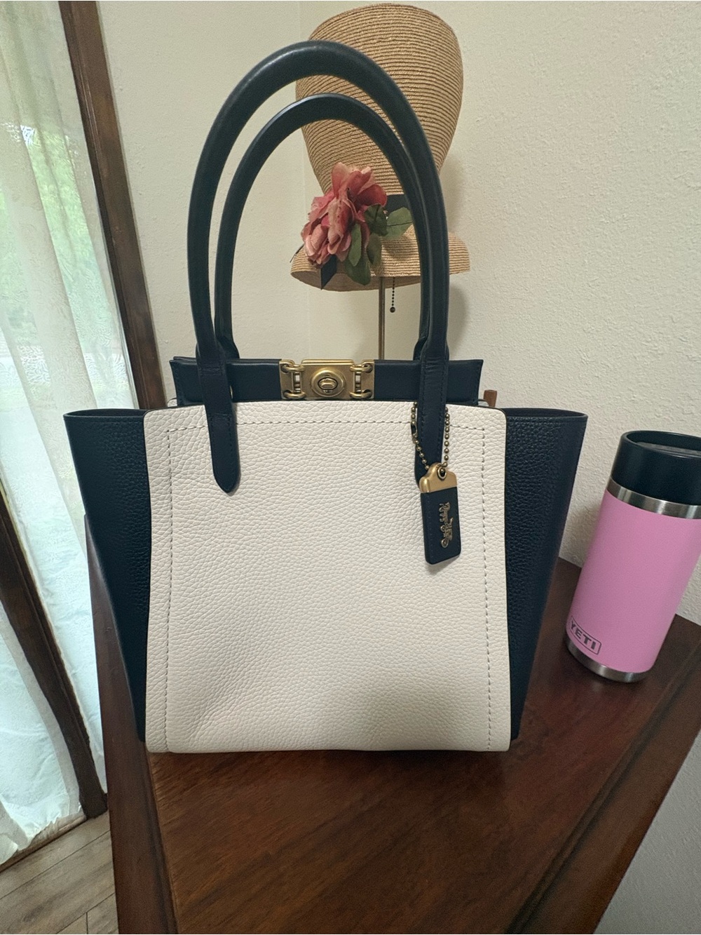 Coach 1941 Troupe Two-Tone White and Black Pebbled Leather Tote